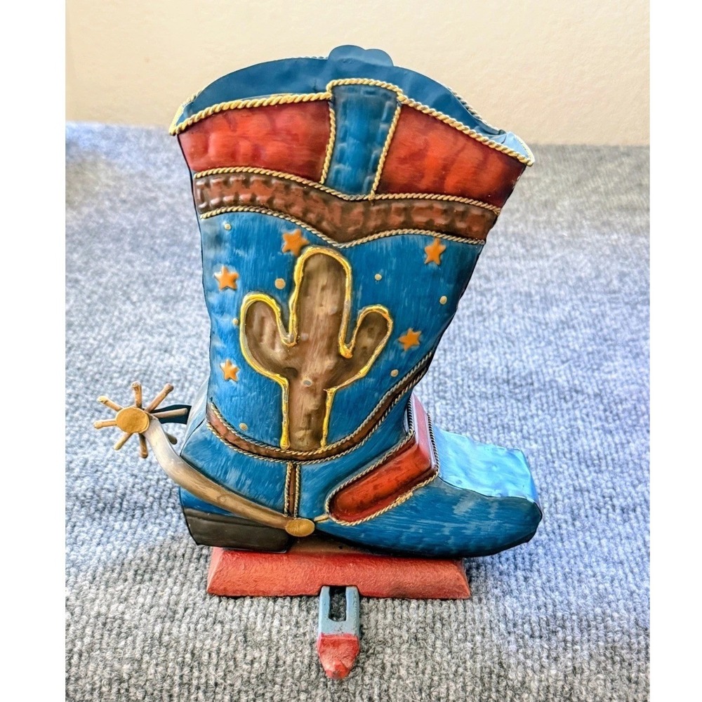 Cowboy Christmas Boot Stocking Holder Metal Cactus Spur Rustic Western Decor - Picture 2 of 10
